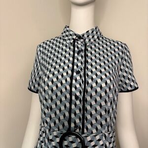 Vintage style blue and white dress with belt